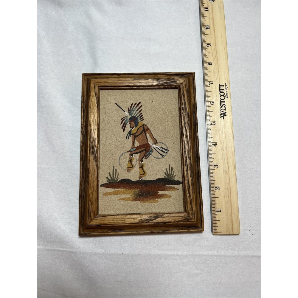 Hoop Dancer Native American Navajo Sand Art Wall Hanging Decor Framed Signed - Picture 4 of 6